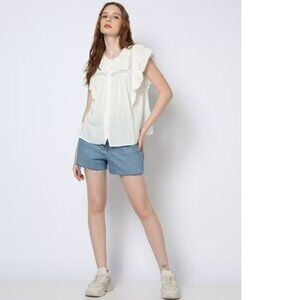 NWT White Flutter Sleeve Top Size Medium By Gap Factory